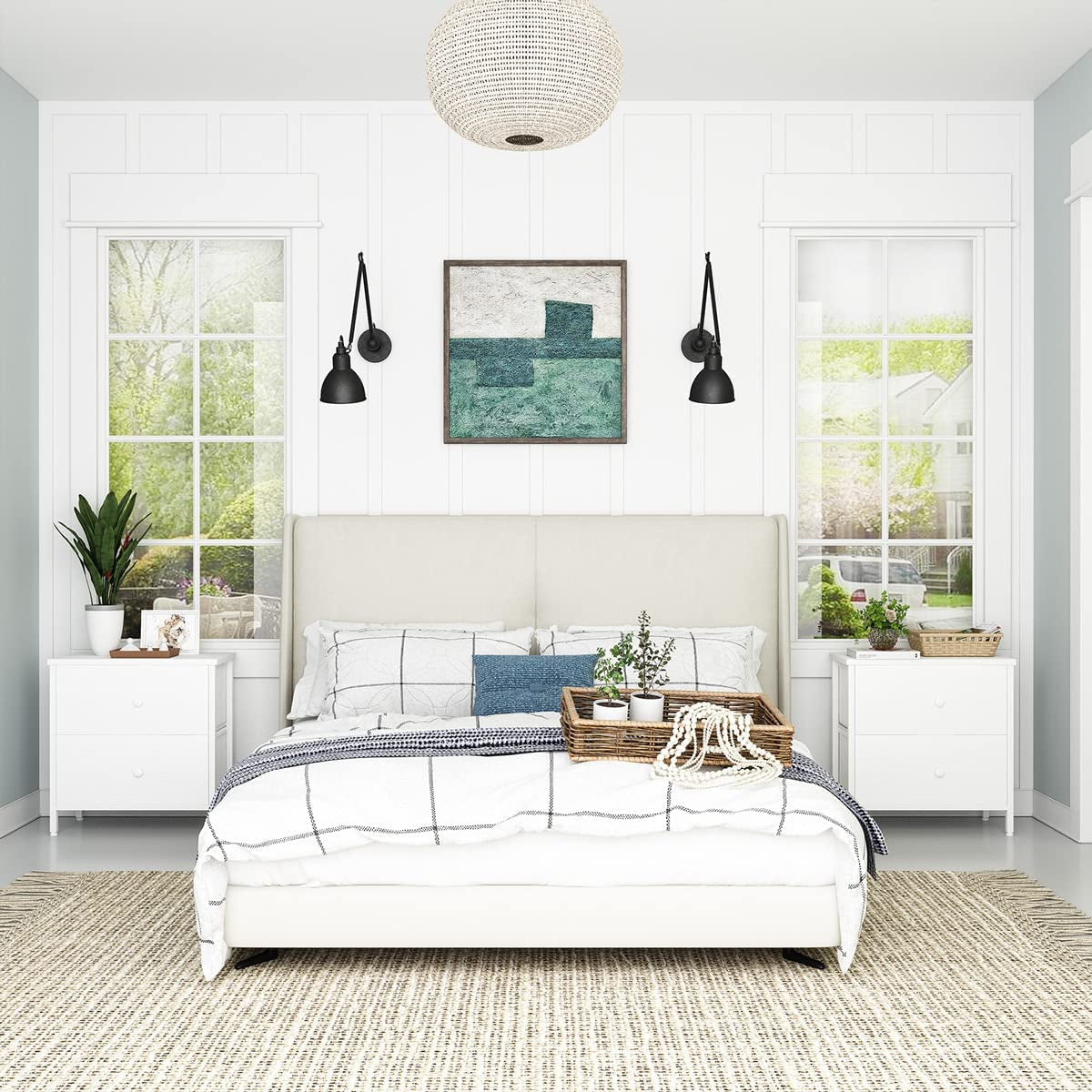 White Nightstand With 2 Drawers Bedside End Table Storage