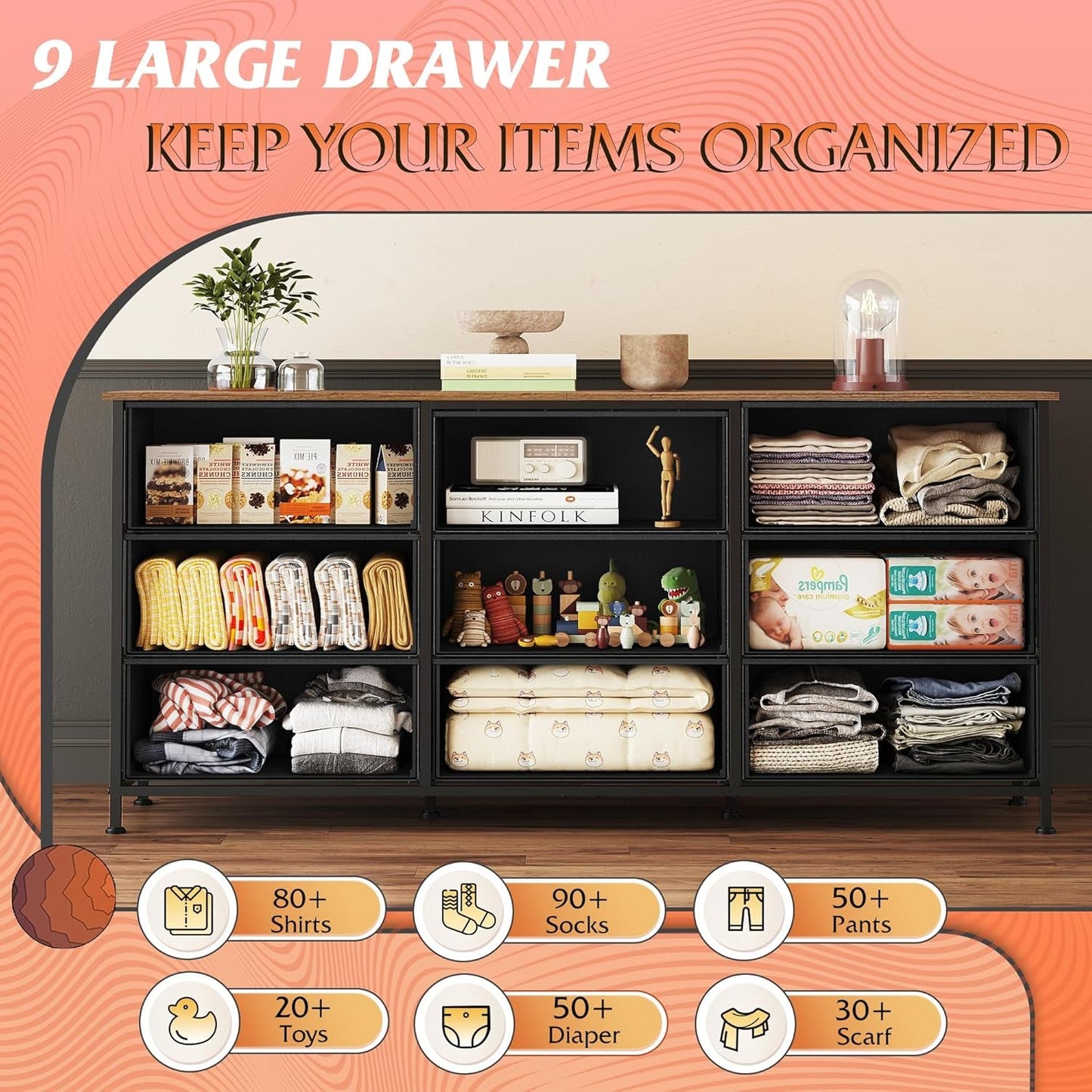 54 Inch Rustic Brown Dresser TV Console Cabinet Storage