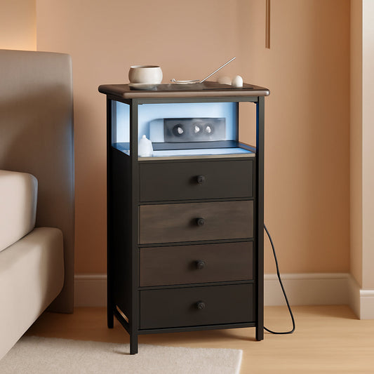 Narrow Dresser Nightstand With Led Charging Station