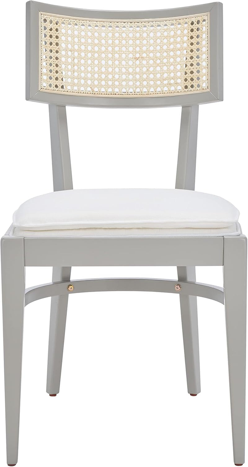 Coastal Grey Cane Seat Cushion Dining Chair For Kitchen