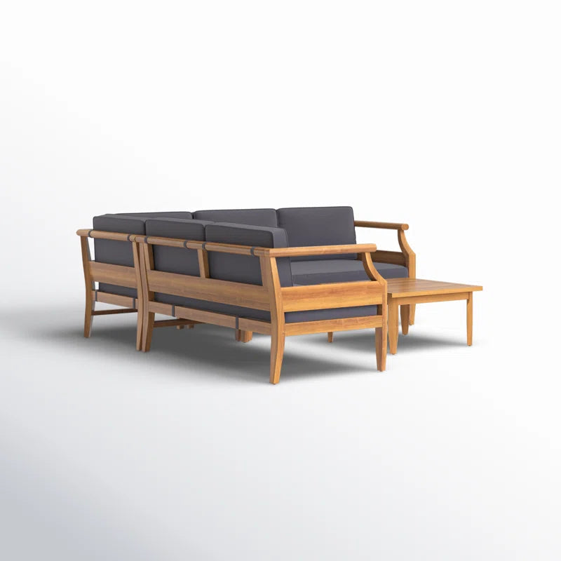 Acacia Wood Five Person Modular Patio Conversation Cushions