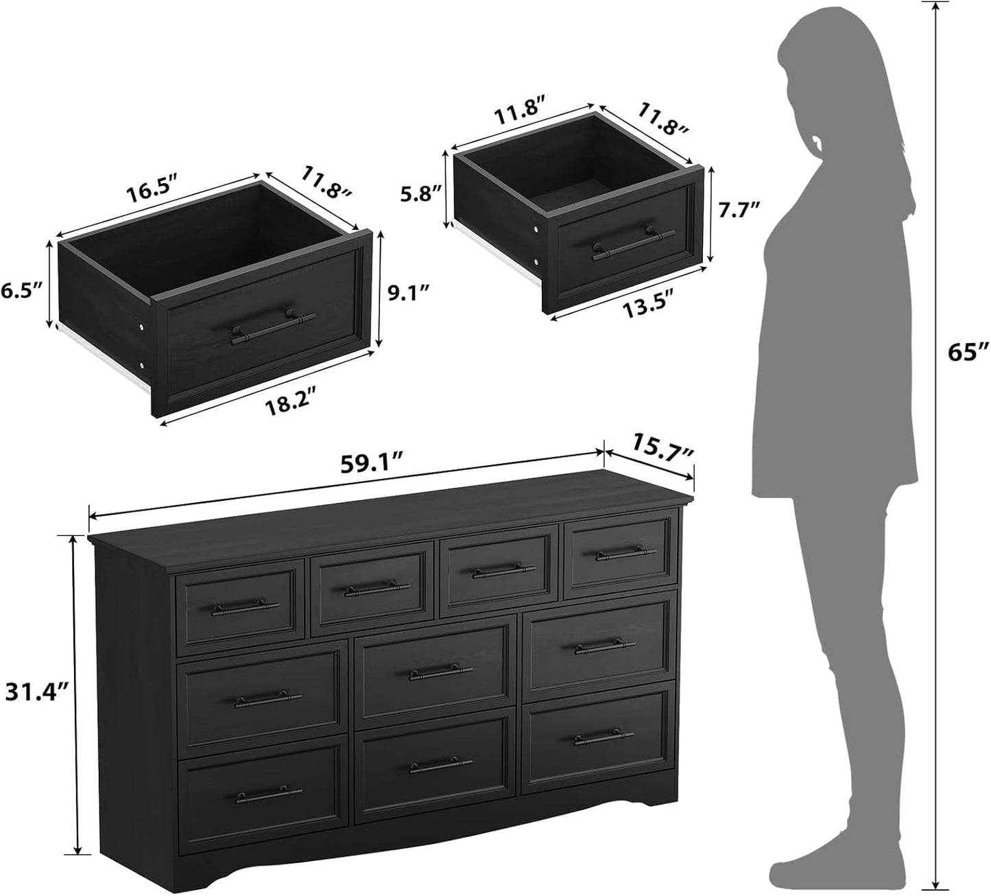 Black Farmhouse Dresser Ten Drawers Classic Edition