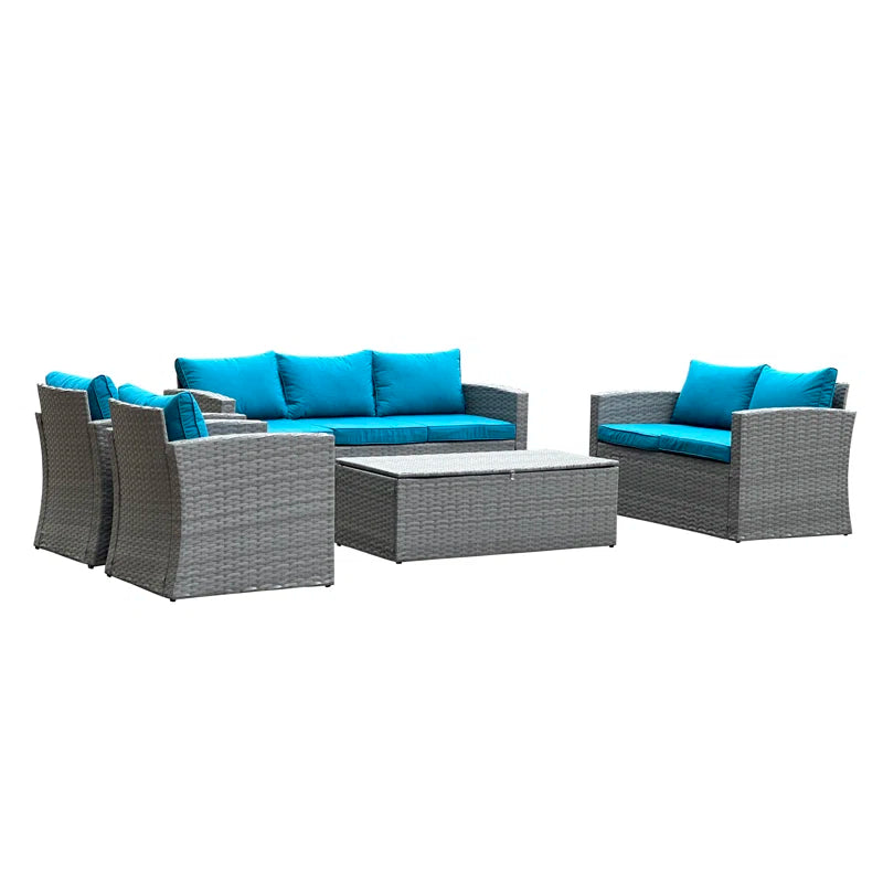 Outdoor Wicker 7 Person Seating Group With Cushions