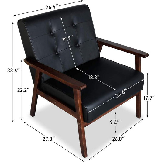 Mid Century 3 Piece Sofa And Chair Set With Black Wood Arms