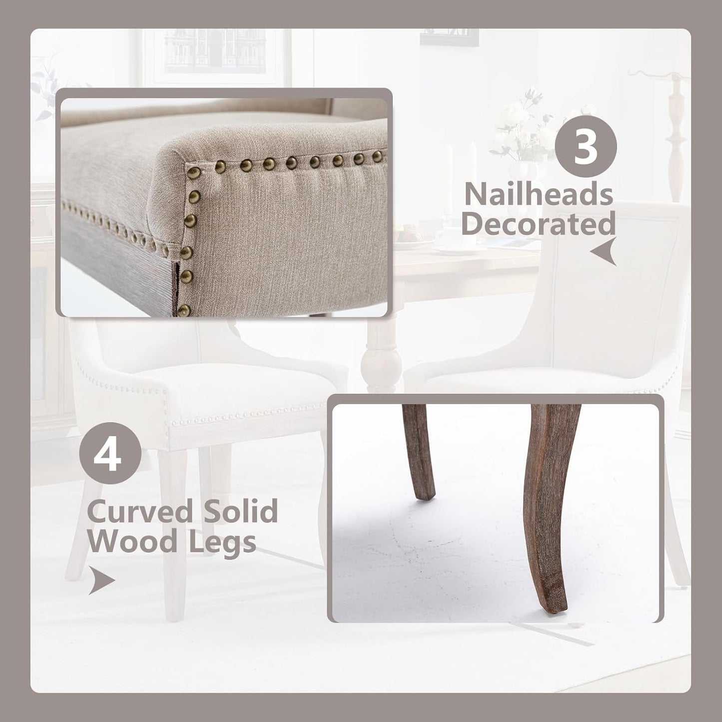 Modern Dining Chairs Set of 4 Beige Upholstery and Wood Legs