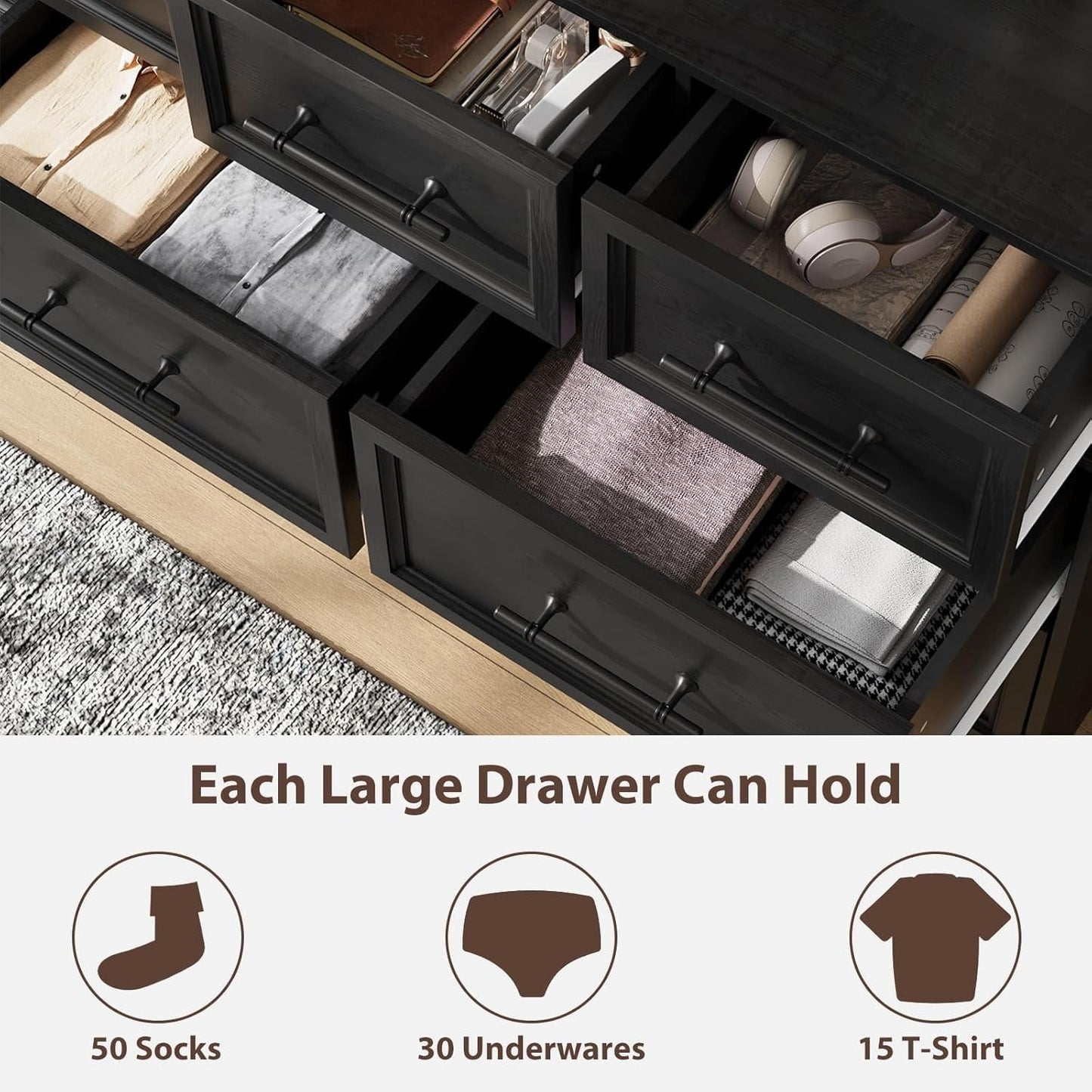 Black Farmhouse Dresser Ten Drawers Classic Edition