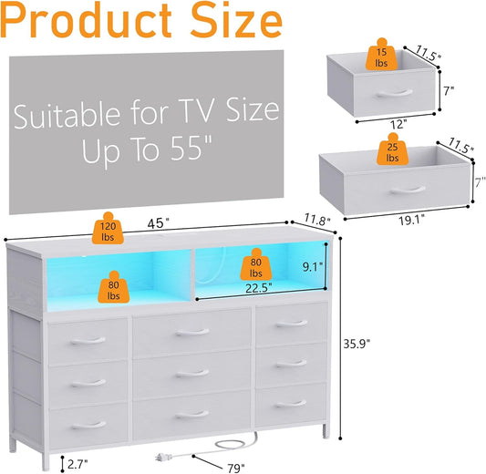 White Dresser With Built In LED USB Charging Station
