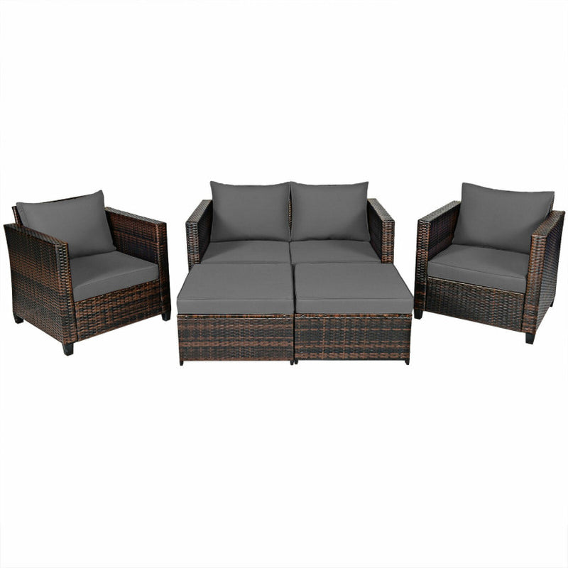 5 Piece Patio Rattan Furniture Set With Removable Cushions