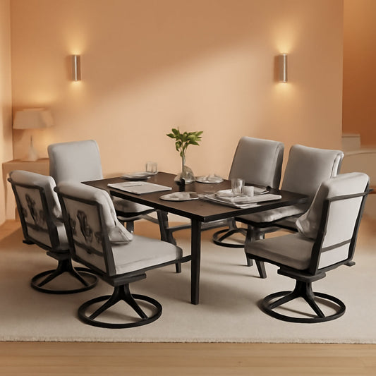 7 Piece Patio Dining Set For 6 With Swivel Chairs And Olefin Cushions