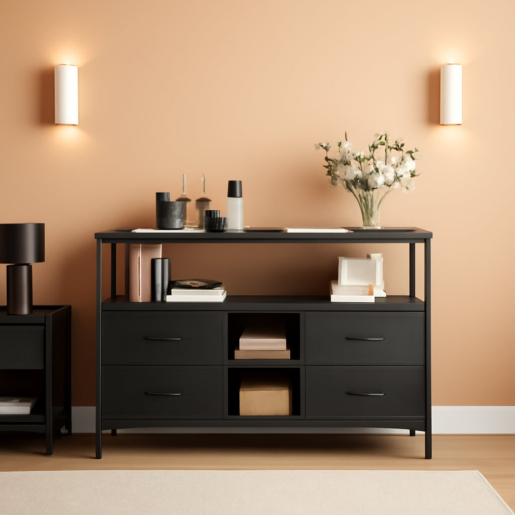 Black TV Stand With LED Lights And 2 AC Outlets And 2 USB Ports