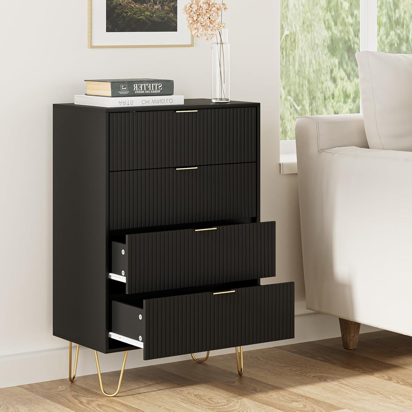 Four Drawer Dresser With Industrial Metal Legs Black