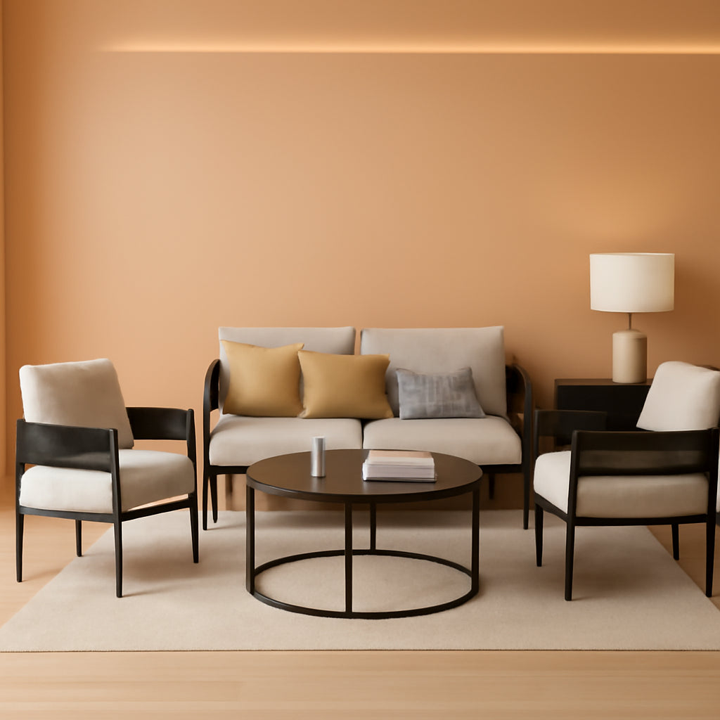 Beige 5 Piece Outdoor Wicker Patio Set With Thick Cushions