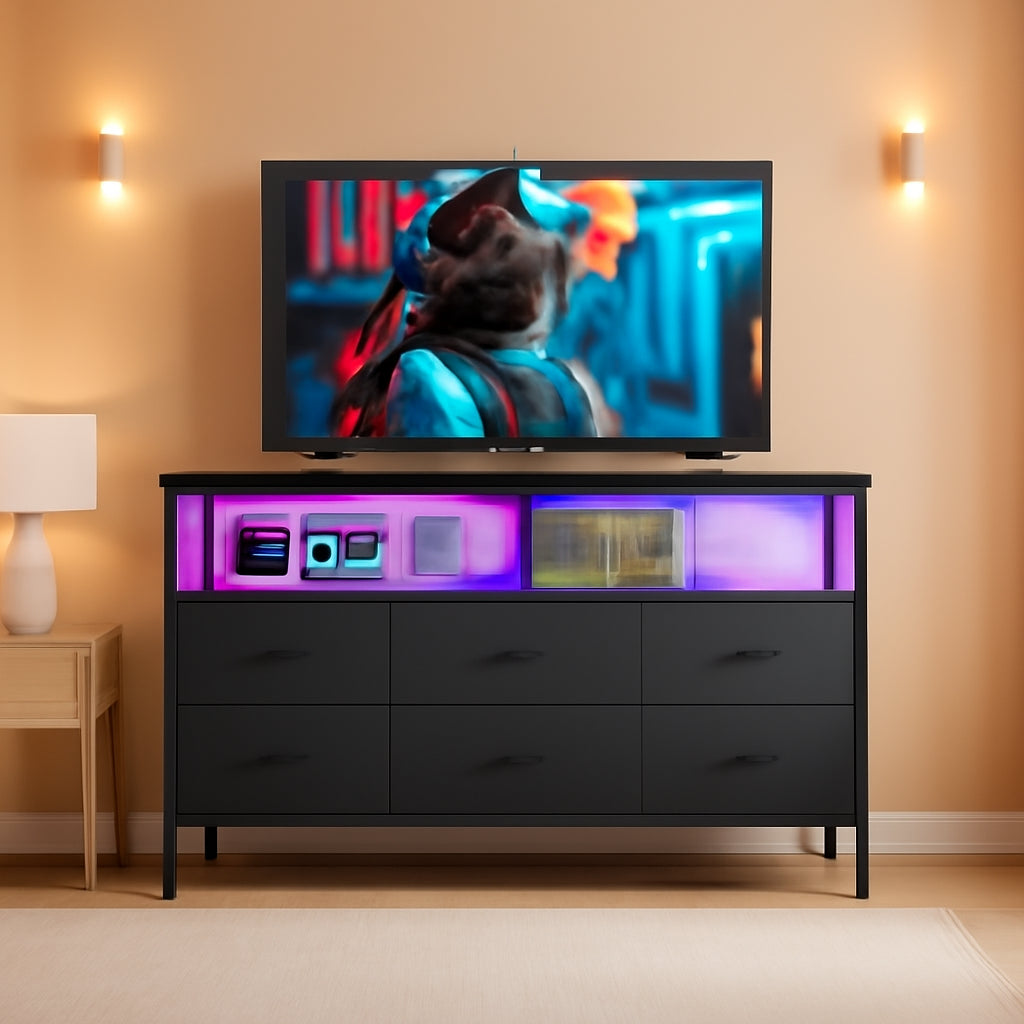 Black 55 Inch TV Stand For Bedroom With Storage Drawers