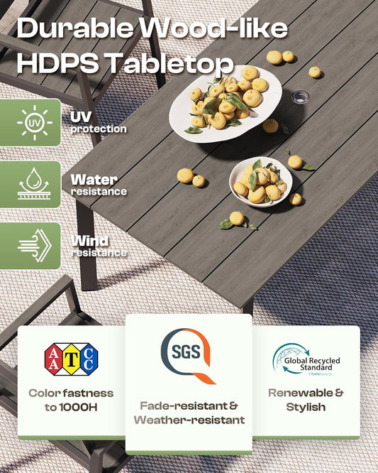 Outdoor Patio Dining Set 7 Piece Aluminum All Weather Charcoal Umbrella Hole