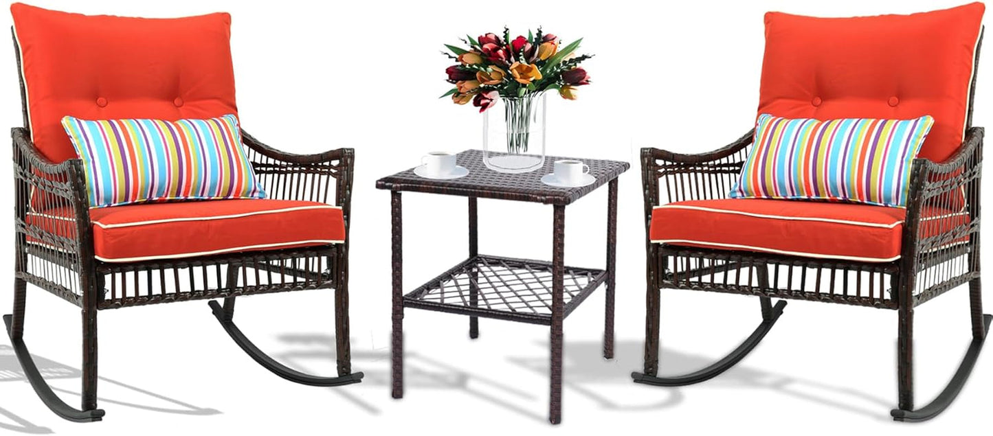 Orange 3 Piece Rocking Wicker Patio Set With Cushions