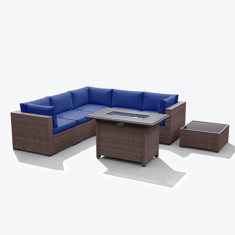 Caydin 5 Person Modular Patio Conversation Set Fire Pit