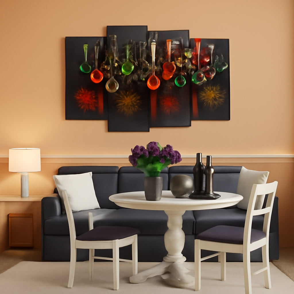 4 Piece Spice Spoon Canvas Art Set For Kitchen Wall Decor