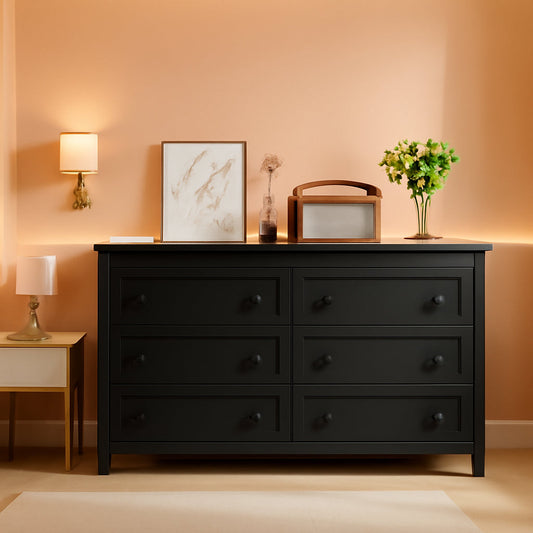 Black Dresser With 6 Drawers For Bedroom Modern Storage