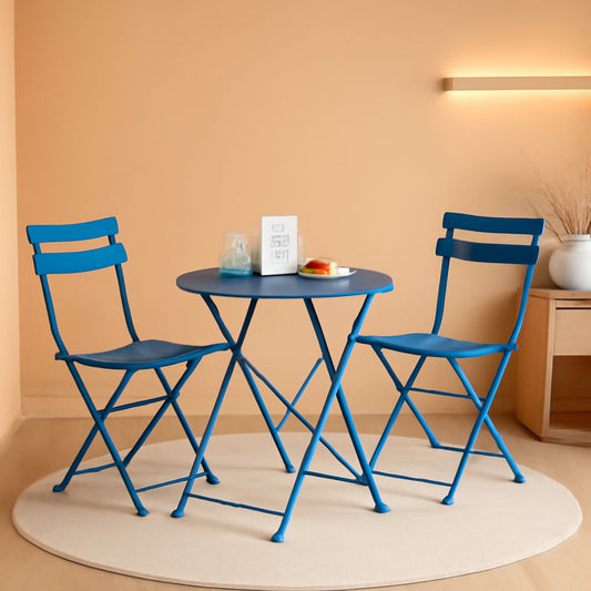 Peacock Blue 3 Piece Folding Bistro Set For Patio Garden