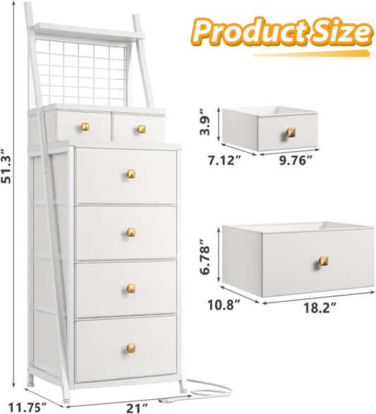 Vertical LED Dresser 6 Drawers White Bedroom Chest