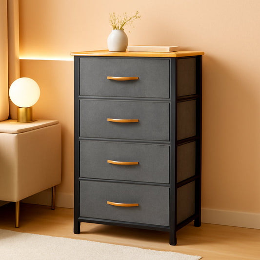 4 Drawer Dresser With Wooden Top And Fabric Storage