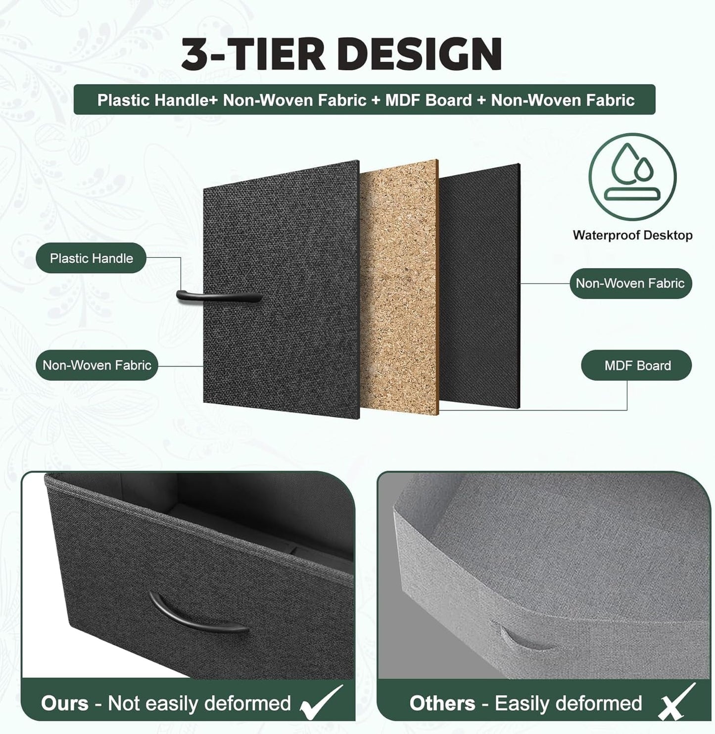 Dresser With 10 Drawers And Fabric Bins In Black Finish