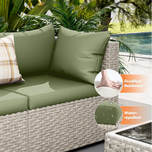 Patio 7 Piece PE Wicker Sectional Sofa Set Table Green