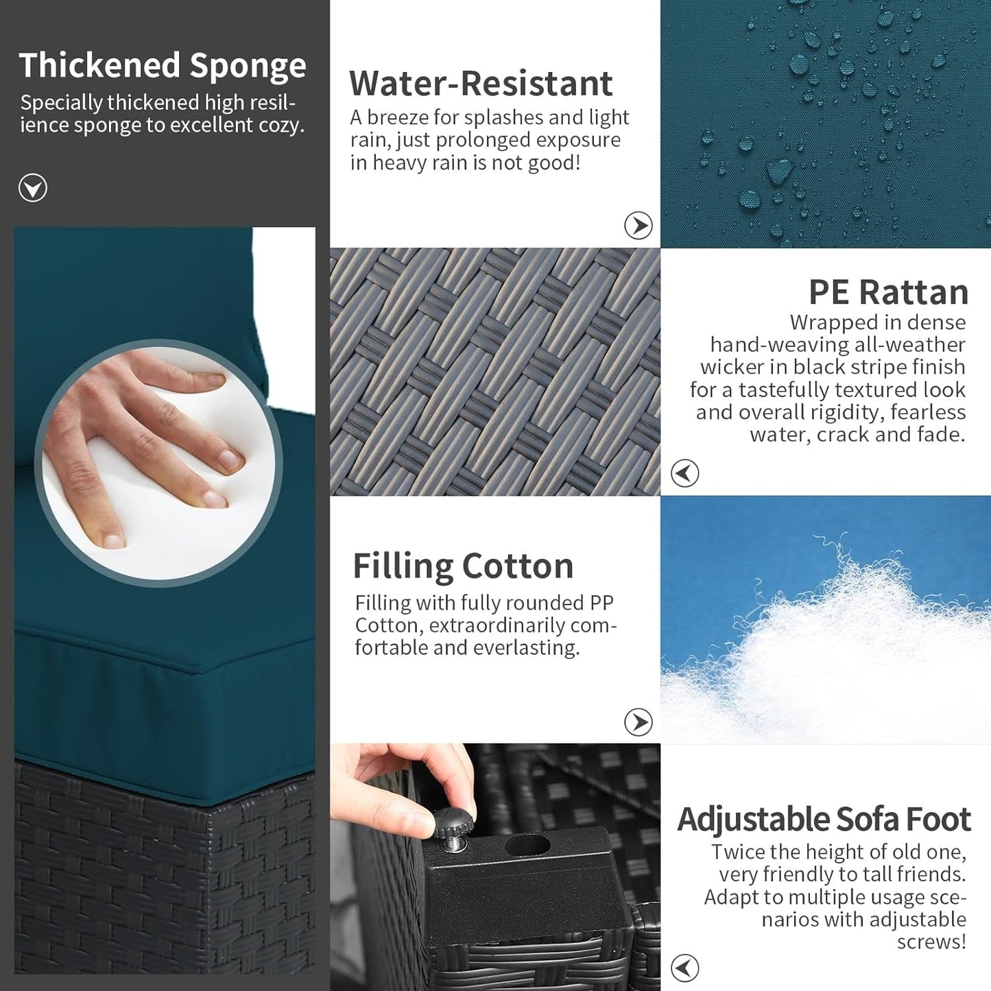 Patio Furniture Set 6 Pieces Peacock Blue Cushions Included