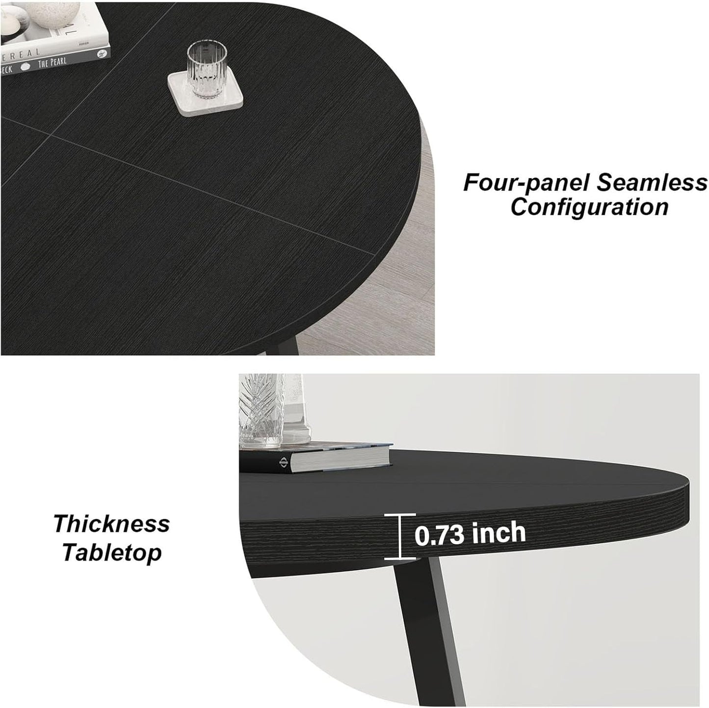 Circular Dining Table 51 Inch Black Oak Wood Finish