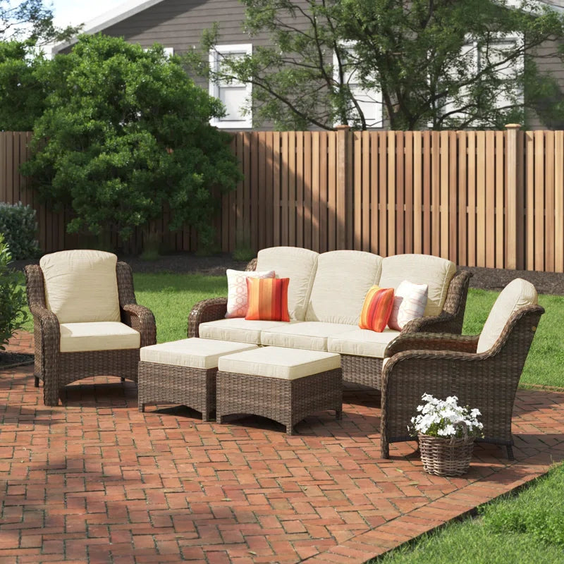 Patio Outdoor Rattan 5 Piece Seating Group With Cushions