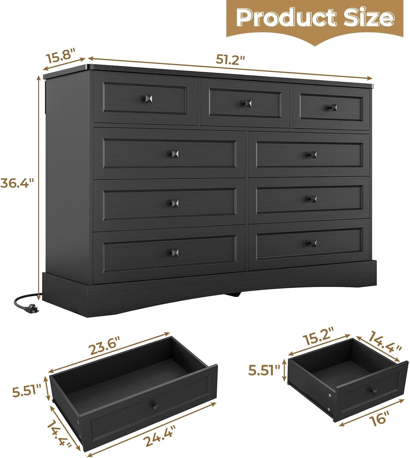51.2 Inch Wide Dresser With Charging Station For Bedroom
