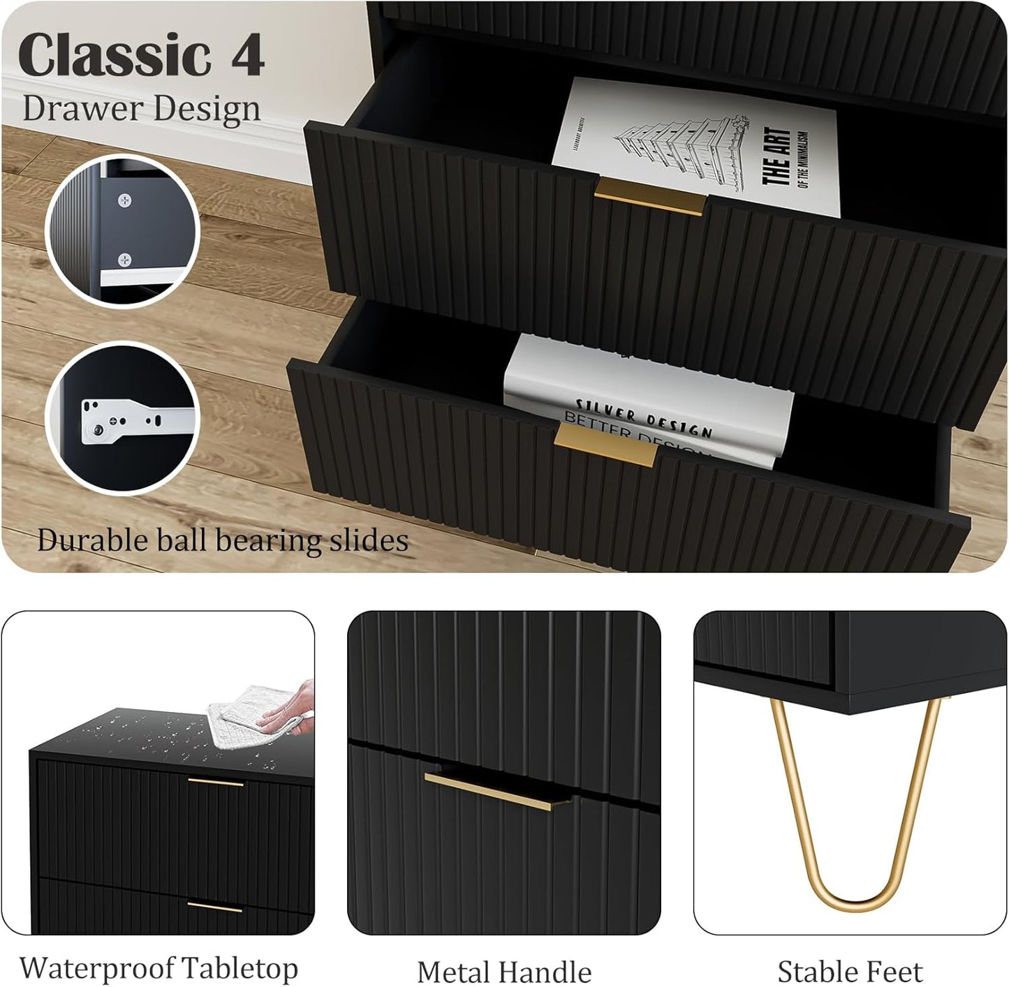 Four Drawer Dresser With Industrial Metal Legs Black