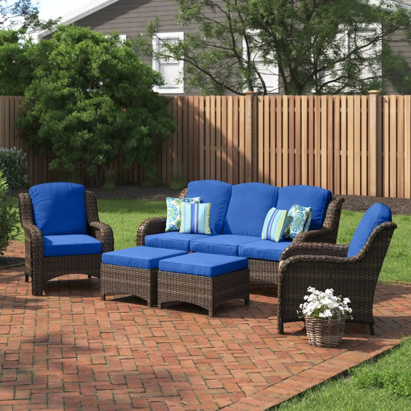 Patio Outdoor Rattan 5 Piece Seating Group With Cushions