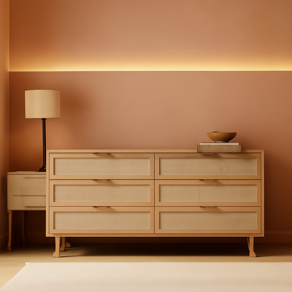 Rattan Double Dresser With Six Drawers And Golden Handles