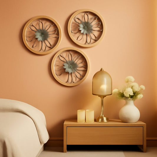 Round Farmhouse Wall Decor Set With Interchangeable Metal Flowers Washed White