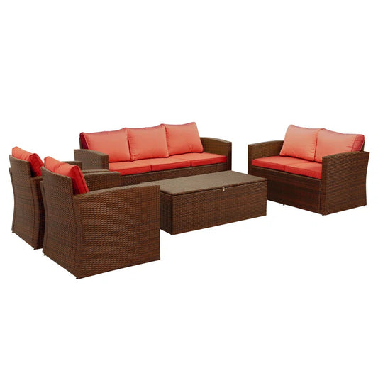 Outdoor Wicker 7 Person Seating Group With Cushions