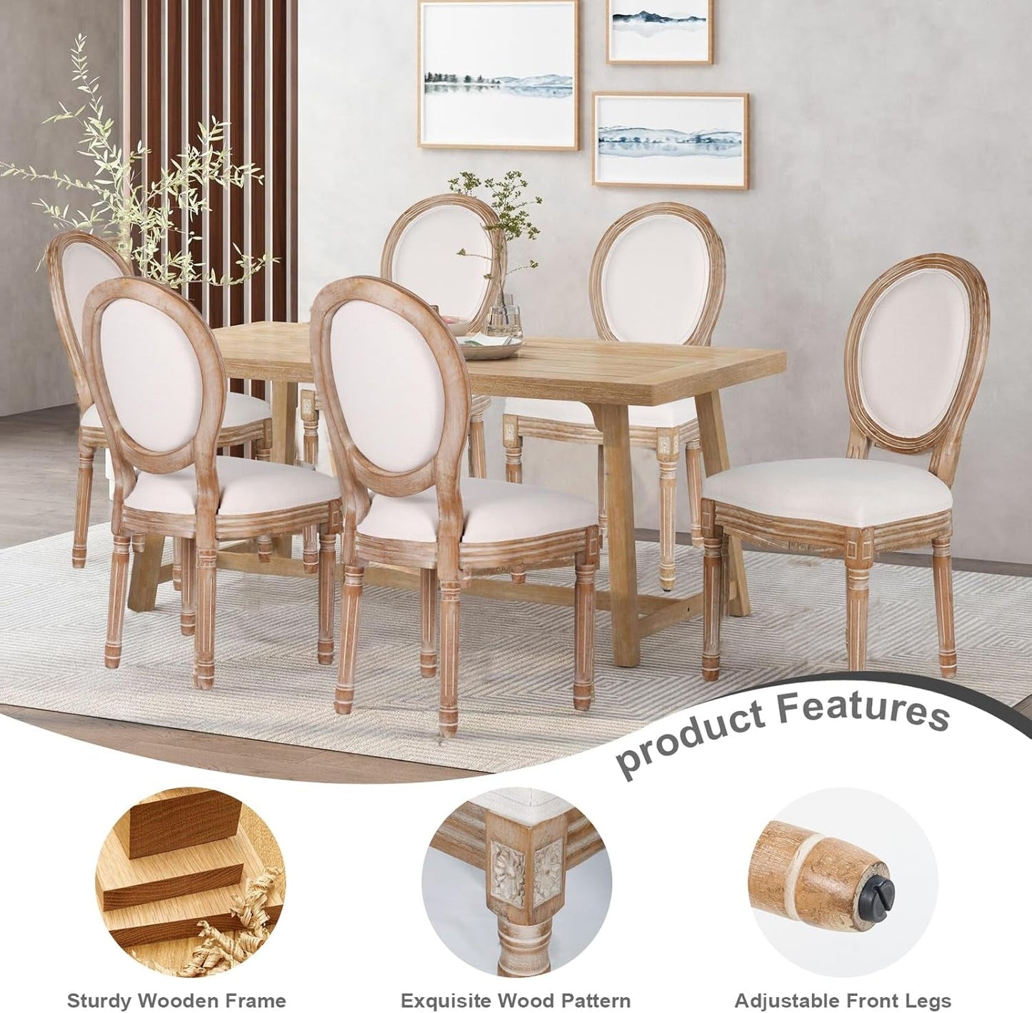 Beige Fabric Dining Chair Set Of 2 Square Back With Solid Wood Legs