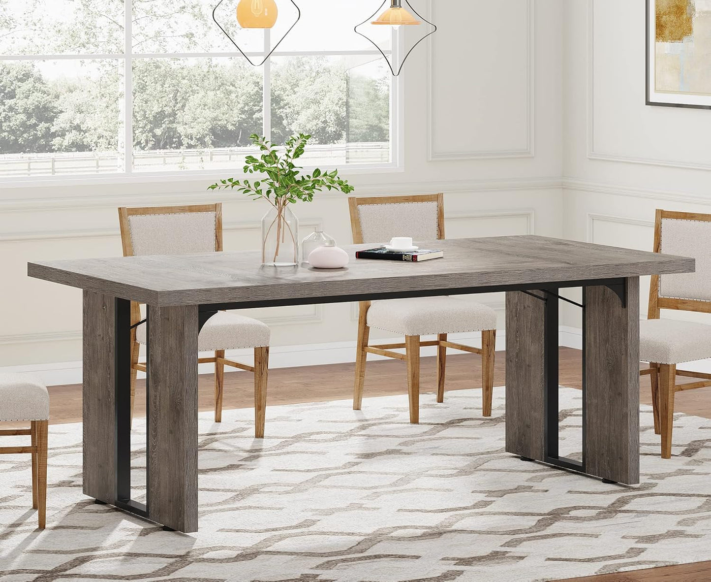 71 Inch Large Dining Table Rustic Farmhouse Style For 6 To 8