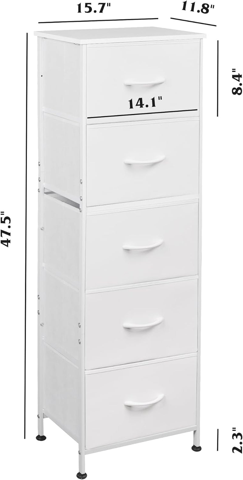 Fabric Dresser For Bedroom With Tall White Finish Storage
