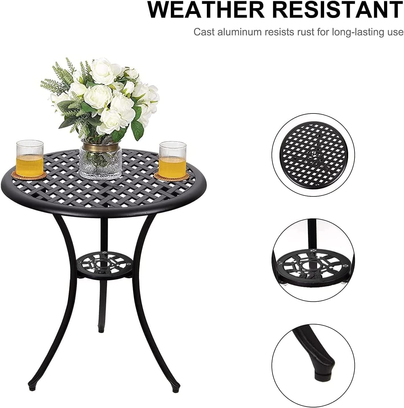 Outdoor Round Bistro Set With Umbrella Hole Cast Aluminum