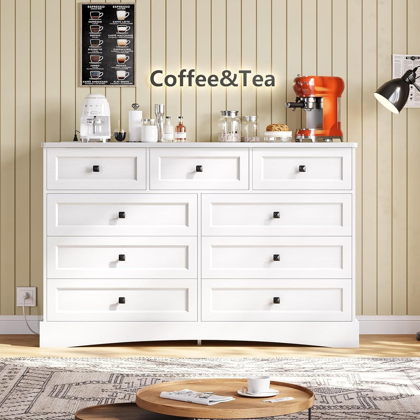 White Dresser With 9 Drawers And Charging Station Large