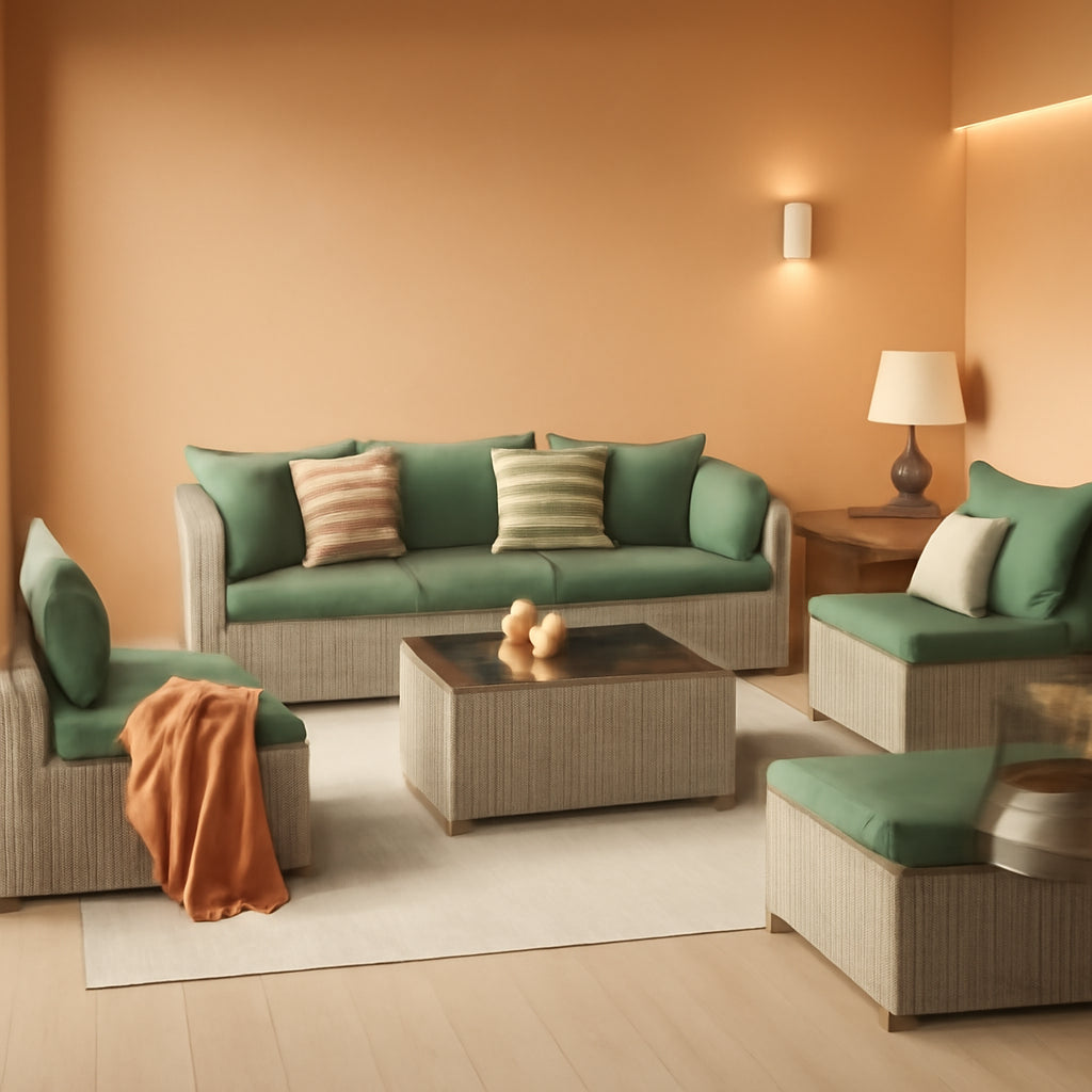 Patio 7 Piece PE Wicker Sectional Sofa Set Table Green