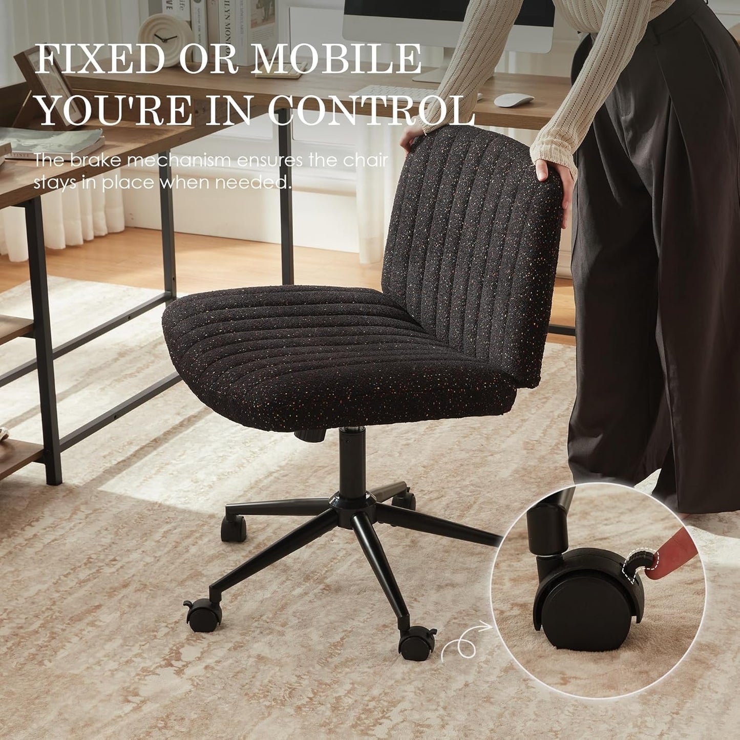 Wide Seat Swivel Office Chair With Locking Wheels Black