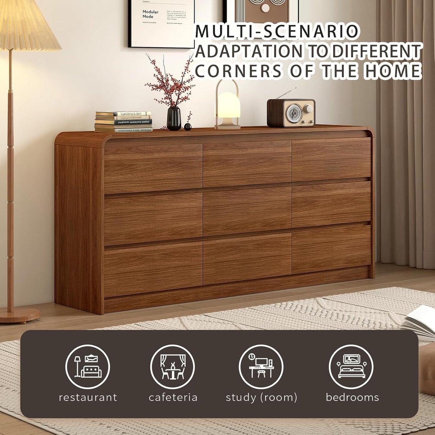 63 Inch Dresser With Curved Safety Edges Six Drawers