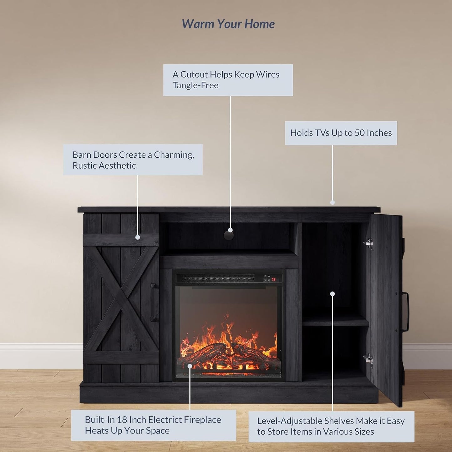 47 Inch Rustic Grey Fireplace TV Stand For 50 Inch TV