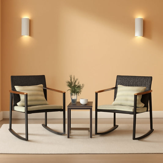 Outdoor Rocking Bistro Set With Cushions And Glass Table