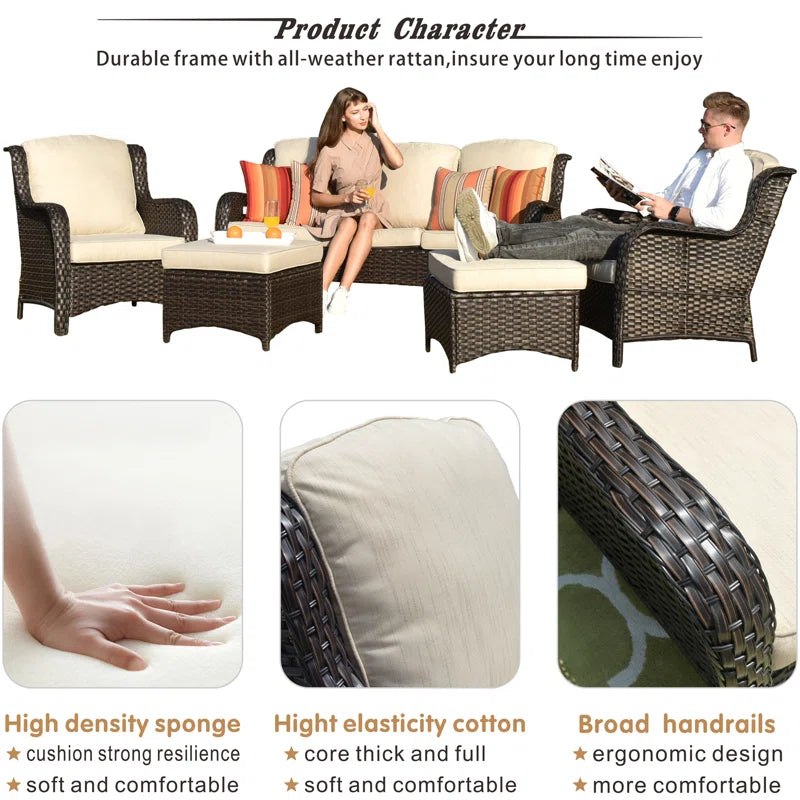 Patio Outdoor Rattan 5 Piece Seating Group With Cushions
