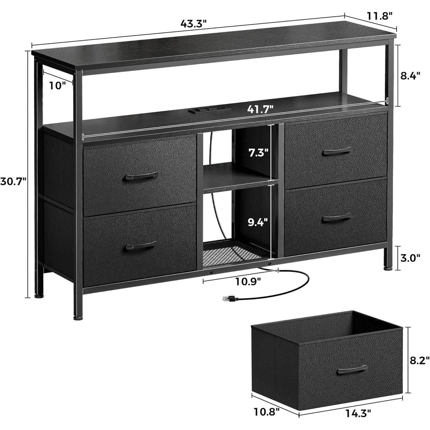 Black TV Stand With LED Lights And 2 AC Outlets And 2 USB Ports