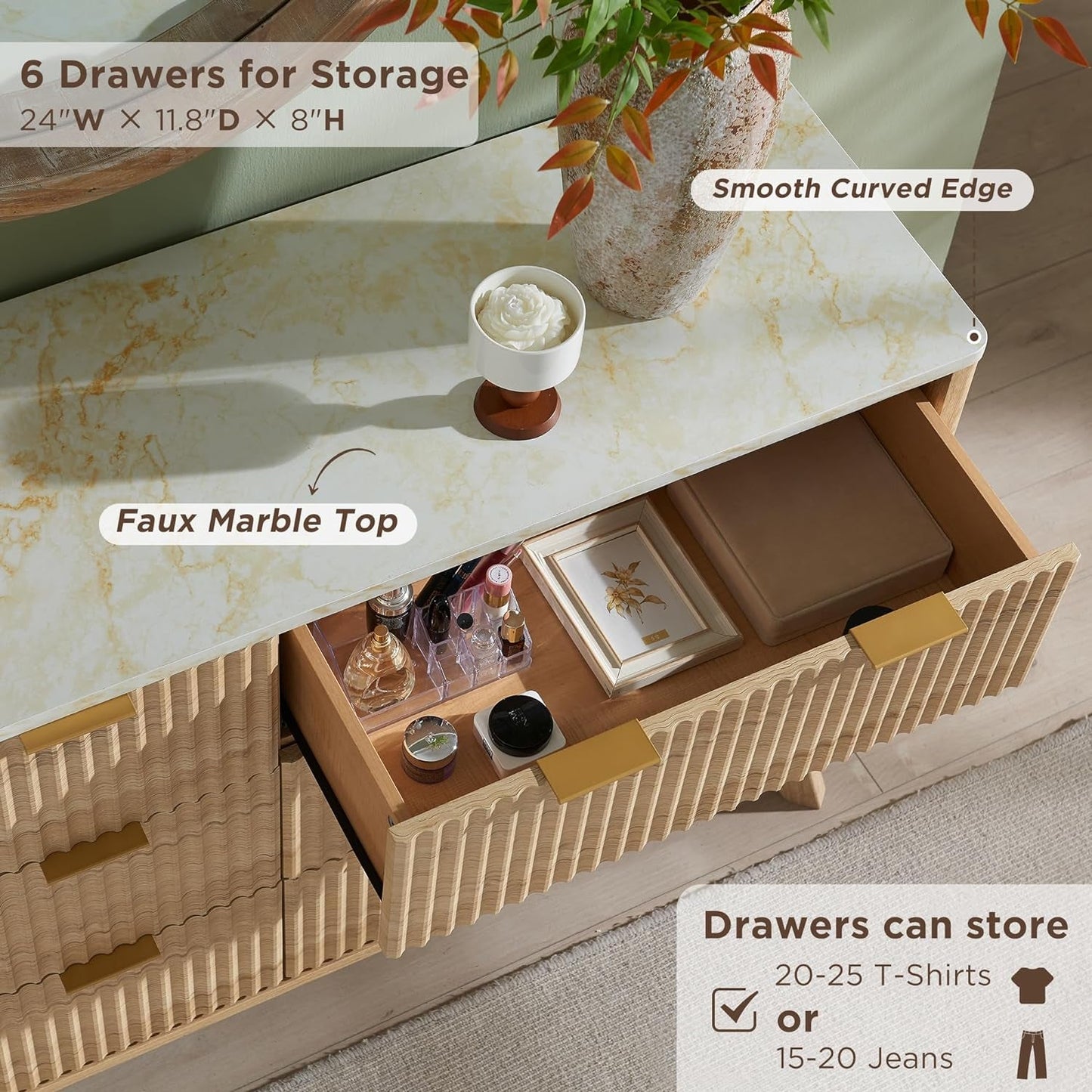 Natural Oak Dresser With Faux Marble Top Bedroom Furniture