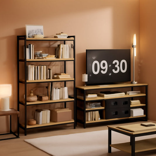 Tall TV Stand for 55-65 Inch TVs in Vintage Oak Rustic